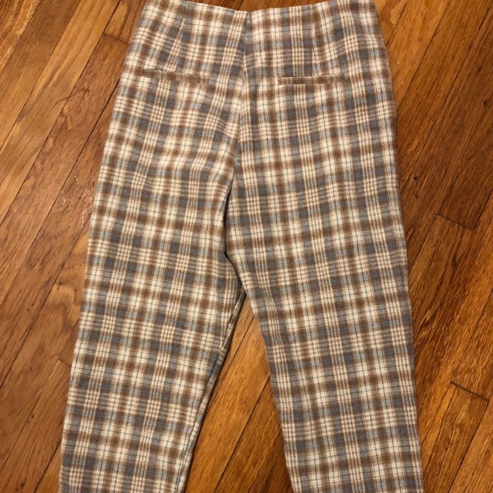 LUSH Tan & Blue plaid cropped pants